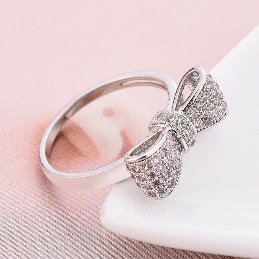 Bowknot 925 Silver White Sapphire Rings New - Picture 4 of 5